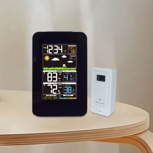 Multifunctional Weather Station Indoor/Outdoor Thermometer Temperature and Humidity Monitor 12H/24H Electronic Alarm Clock Weather Forecast Clock for Home Offie Bedroom Restaurant 