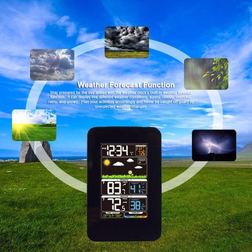Multifunctional Weather Station Indoor/Outdoor Thermometer Temperature and Humidity Monitor 12H/24H Electronic Alarm Clock Weather Forecast Clock for Home Offie Bedroom Restaurant 