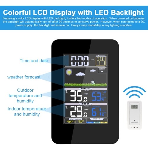 Multifunctional Weather Station Indoor/Outdoor Thermometer Temperature and Humidity Monitor 12H/24H Electronic Alarm Clock Weather Forecast Clock for Home Offie Bedroom Restaurant 