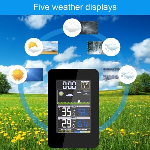 Multifunctional Weather Station Indoor/Outdoor Thermometer Temperature and Humidity Monitor 12H/24H Electronic Alarm Clock Weather Forecast Clock for Home Offie Bedroom Restaurant 