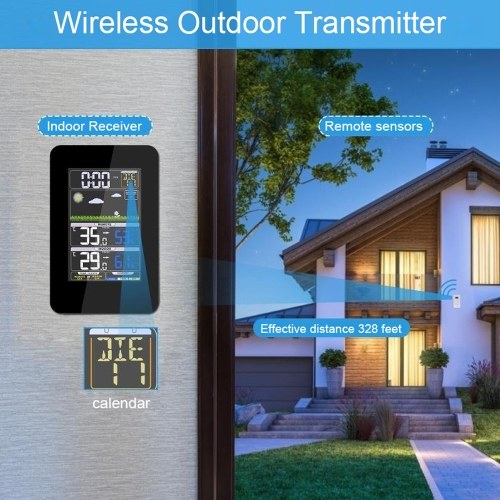 Multifunctional Weather Station Indoor/Outdoor Thermometer Temperature and Humidity Monitor 12H/24H Electronic Alarm Clock Weather Forecast Clock for Home Offie Bedroom Restaurant 