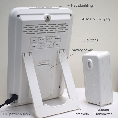 Multifunctional Weather Station Indoor/Outdoor Thermometer Temperature and Humidity Monitor 12H/24H Electronic Alarm Clock Weather Forecast Clock for Home Offie Bedroom Restaurant 