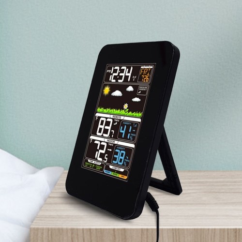 Multifunctional Weather Station Indoor/Outdoor Thermometer Temperature and Humidity Monitor 12H/24H Electronic Alarm Clock Weather Forecast Clock for Home Offie Bedroom Restaurant 