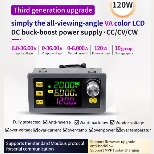 Digital Direct Current Voltage Regulator Powersupply Module Full Viewing Angle VA Color LCD Display Support Firmware Upgrading Solar Charging and Serial Communication Protocol 