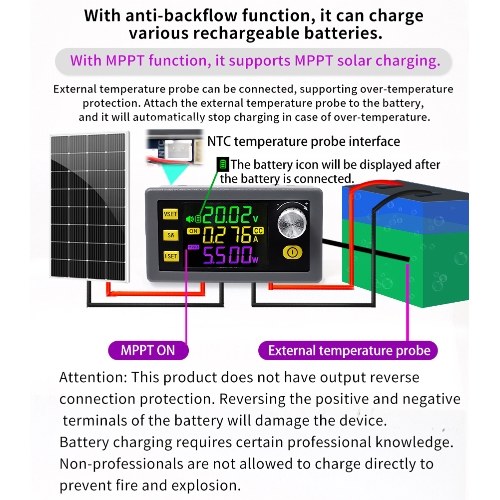 Digital Direct Current Voltage Regulator Powersupply Module Full Viewing Angle VA Color LCD Display Support Firmware Upgrading Solar Charging and Serial Communication Protocol 