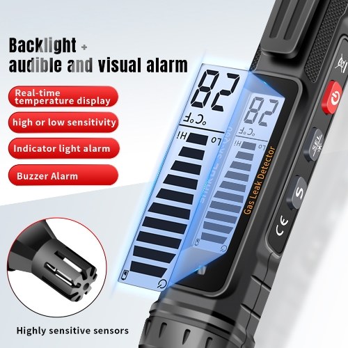 Handheld Combustible Gases Leak Detector Natural Gases Leakage Tester Portable Combustible Gases Concentration Test Meter Gases Sniffer Test with Sound Light Alarm Function 
