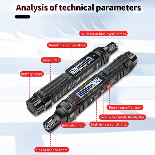 Handheld Combustible Gases Leak Detector Natural Gases Leakage Tester Portable Combustible Gases Concentration Test Meter Gases Sniffer Test with Sound Light Alarm Function 
