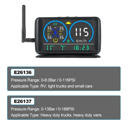 

Tire Pressure Monitoring System Solar Charge and USB Charge 5'' Solar RV TPMS with 4 Sensors & 4 Alarm Modes with Color LCD Display 0-13Bar/0-188PSI for Heavy Duty Trucks Heavy Duty Vans