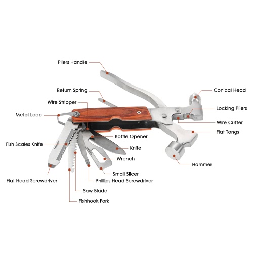 

16-in-1 6.3" Portable Multitool Safety Hammer Multipurpose Tool Knife Screwdriver Pliers Saw Blade Emergency Auto Rescue Tools