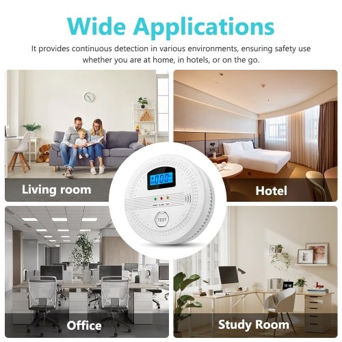 Carbon Monoxide Smoke Detector Electrochemical Sensor Smoke Detector Digital Display Sound and Light Alarm LED Indicator Light Functions 
