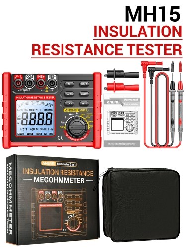 Insulation Resistance Tester 6000 Counts 0.1M Ω~2000M Ω Range DC/AC Voltage Diode Tester with LCD Display 4 Test Voltage Optional 100V 250V 500V 1000V Data Hold  for Measuring Transformers/Motors/Cable 