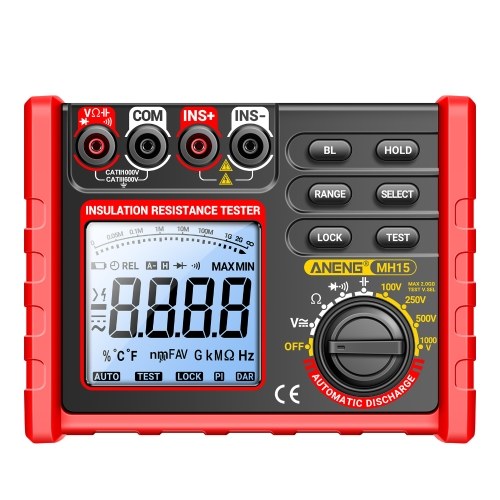 Insulation Resistance Tester 6000 Counts 0.1M Ω~2000M Ω Range DC/AC Voltage Diode Tester with LCD Display 4 Test Voltage Optional 100V 250V 500V 1000V Data Hold  for Measuring Transformers/Motors/Cable 