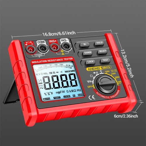 Insulation Resistance Tester 6000 Counts 0.1M Ω~2000M Ω Range DC/AC Voltage Diode Tester with LCD Display 4 Test Voltage Optional 100V 250V 500V 1000V Data Hold  for Measuring Transformers/Motors/Cable 