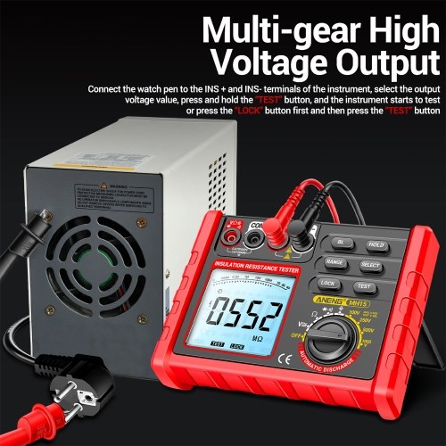 Insulation Resistance Tester 6000 Counts 0.1M Ω~2000M Ω Range DC/AC Voltage Diode Tester with LCD Display 4 Test Voltage Optional 100V 250V 500V 1000V Data Hold  for Measuring Transformers/Motors/Cable 