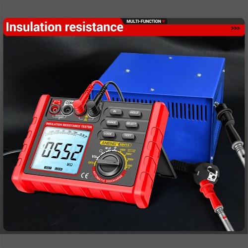 Insulation Resistance Tester 6000 Counts 0.1M Ω~2000M Ω Range DC/AC Voltage Diode Tester with LCD Display 4 Test Voltage Optional 100V 250V 500V 1000V Data Hold  for Measuring Transformers/Motors/Cable 