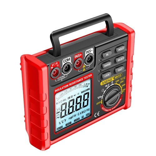 Insulation Resistance Tester 6000 Counts 0.1M Ω~2000M Ω Range DC/AC Voltage Diode Tester with LCD Display 4 Test Voltage Optional 100V 250V 500V 1000V Data Hold  for Measuring Transformers/Motors/Cable 