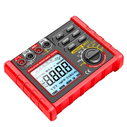 Insulation Resistance Tester 6000 Counts 0.1M Ω~2000M Ω Range DC/AC Voltage Diode Tester with LCD Display 4 Test Voltage Optional 100V 250V 500V 1000V Data Hold  for Measuring Transformers/Motors/Cable 
