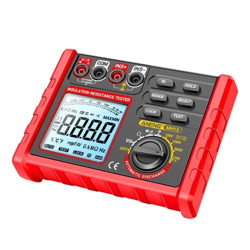 Insulation Resistance Tester 6000 Counts 0.1M Ω~2000M Ω Range DC/AC Voltage Diode Tester with LCD Display 4 Test Voltage Optional 100V 250V 500V 1000V Data Hold  for Measuring Transformers/Motors/Cable 