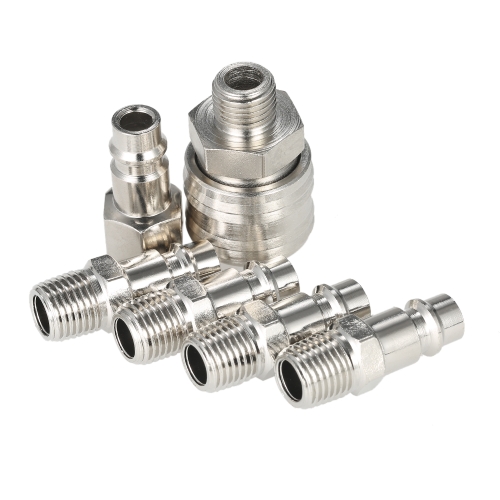 

6pcs 1/4" BSPT Adjustable Quick Coupler Plugs Set Industrial Air Hose Connectors Set