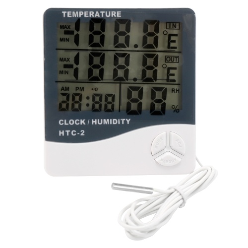 HTC-2 Indoor and Outdoor Large Screen Digital Display Temperature and Humidity Meter Time Calendar Alarm Thermometer and Hygrometer