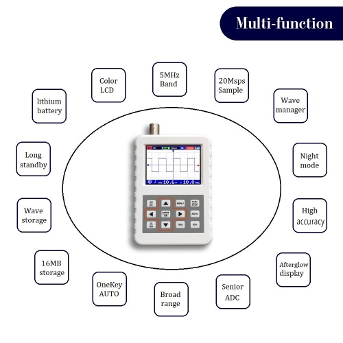 

DSO PRO 2.4" Color Display Screen Handheld Portable Digital Mini Oscilloscope with 5MHz Bandwidth and 20M Sampling Rate