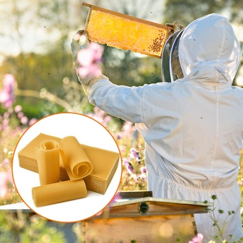 30pcs Bee Honey Sheets 30-Piece Beeswax Honeycomb Sheets Wax Foundation Beekeeping Beeswax Sheet Bee Nest Foundation Wax Sheet Beehive Bed Hive Honey+Nest+Base