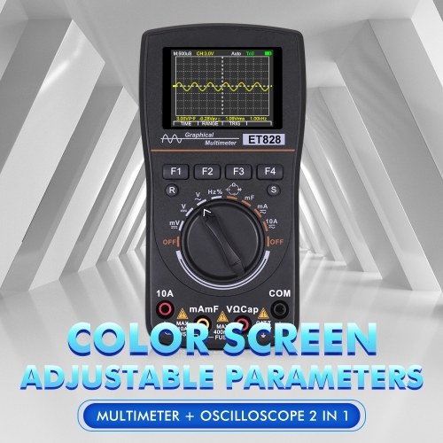ET828 Intelligent Graphical Digital Oscilloscope Multimeter 2 in 1 with 2.4 Inches Color Screen 1MHz Bandwidth 2.5Msps Sampling Rate for DIY and Electronic Test 