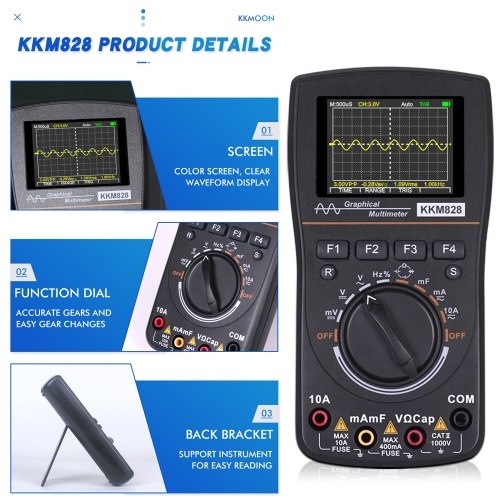ET828 Intelligent Graphical Digital Oscilloscope Multimeter 2 in 1 with 2.4 Inches Color Screen 1MHz Bandwidth 2.5Msps Sampling Rate for DIY and Electronic Test 