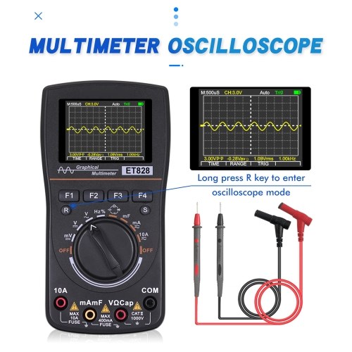 ET828 Intelligent Graphical Digital Oscilloscope Multimeter 2 in 1 with 2.4 Inches Color Screen 1MHz Bandwidth 2.5Msps Sampling Rate for DIY and Electronic Test 