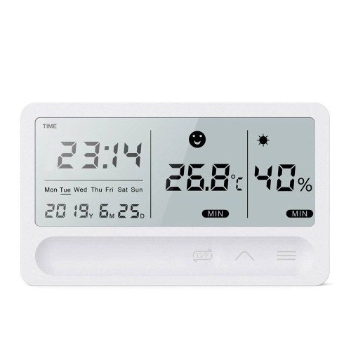 Pantalla táctil LCD digital multifuncional Reloj meteorológico Medidor de monitoreo de temperatura y humedad