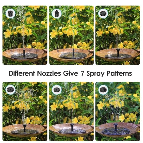 Solar Fountain Pump 3W Solar Powered Outdoor Bird Bath Fountain 7 Spray Patterns Water Pump with Colored LED Lights Battery Backup for Garden Pond Pool Fish Tank Aquarium and Pet 