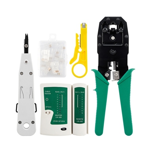 Network Cable Tester Kit Network Wire Strippers & Cable Tester & Stripping Wire Cutter & Modular Plug with Storage Pouch Network Installation Kit Cable Clamp Set