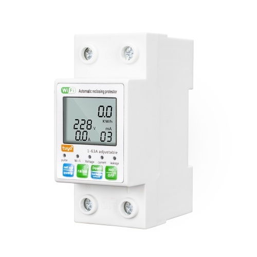 Tuya WiFi Intelligent Automatic Reclosing Protector Multifunctional Current Voltage Monitoring Meter LCD Display Switch Power Meter Protections Values Settable Mobilephone APP Control 
