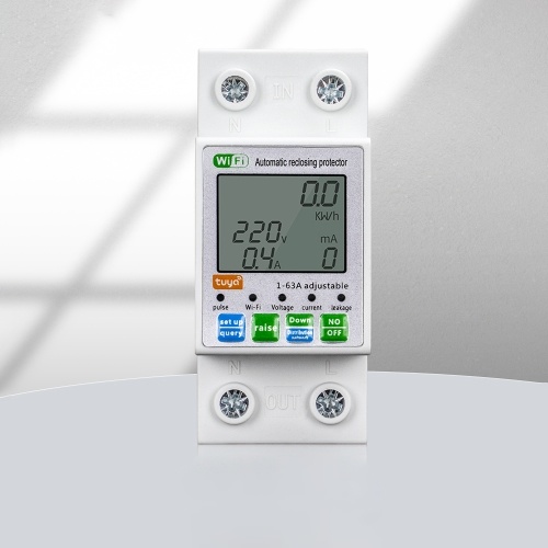 Tuya WiFi Intelligent Automatic Reclosing Protector Multifunctional Current Voltage Monitoring Meter LCD Display Switch Power Meter Protections Values Settable Mobilephone APP Control 