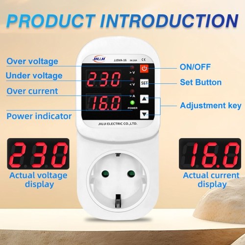 Automatic Voltage and Current Protector Socket LED Display Multifunctional Refrigerator Protecting Socket with Automatic Reset Function 