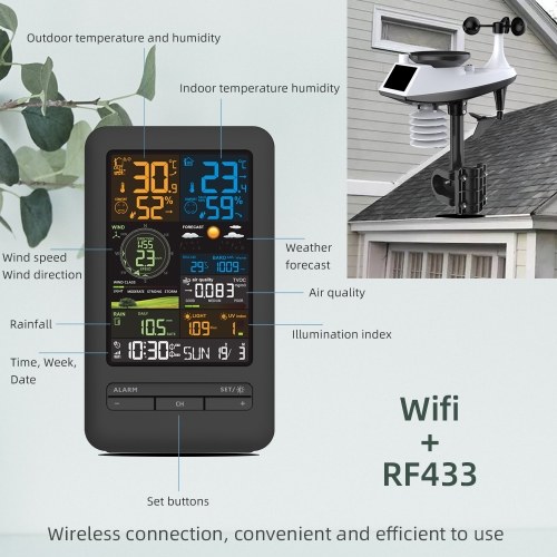 Professional Weather Station Indoor Outdoor Thermometer Home Weather Stations with  Rainfall and Wind Speed Wind Direction Digital Color Display 
