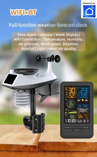 Professional Weather Station Indoor Outdoor Thermometer Home Weather Stations with  Rainfall and Wind Speed Wind Direction Digital Color Display 