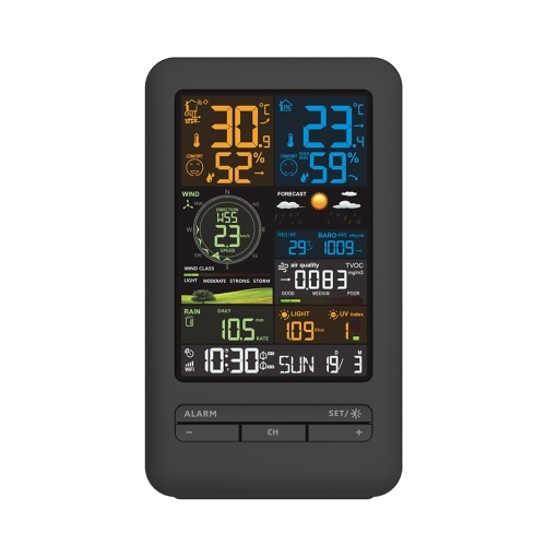 Professional Weather Station Indoor Outdoor Thermometer Home Weather Stations with  Rainfall and Wind Speed Wind Direction Digital Color Display 