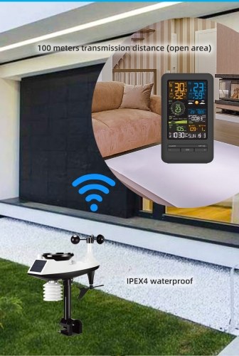 Professional Weather Station Indoor Outdoor Thermometer Home Weather Stations with  Rainfall and Wind Speed Wind Direction Digital Color Display 