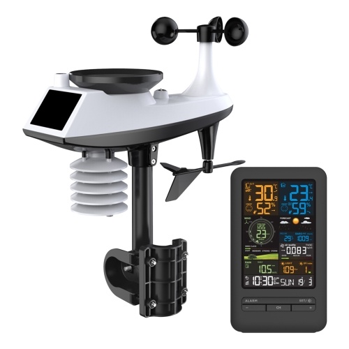 Professional Weather Station Indoor Outdoor Thermometer Home Weather Stations with  Rainfall and Wind Speed Wind Direction Digital Color Display 
