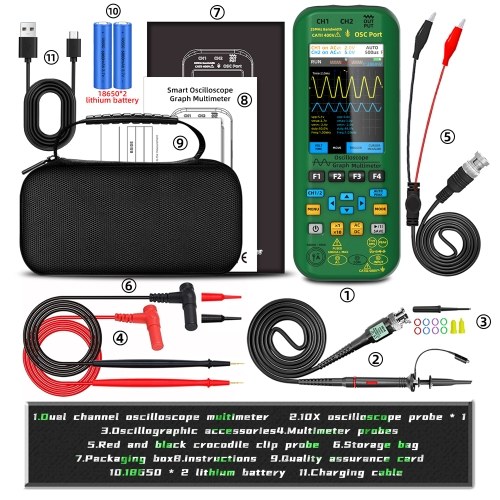 BSIDE 3in1 Handheld Graph Multimeter Oscilloscope Signal Source 3.98-inch TFT IPS Display Voltage Current Capacitance Frequency Resistance Continuity Diode Tester 25Mhz Bandwidth 250MSa/s Sampling Rate with On-Off Buzzer Waveform Save and View Function fo 