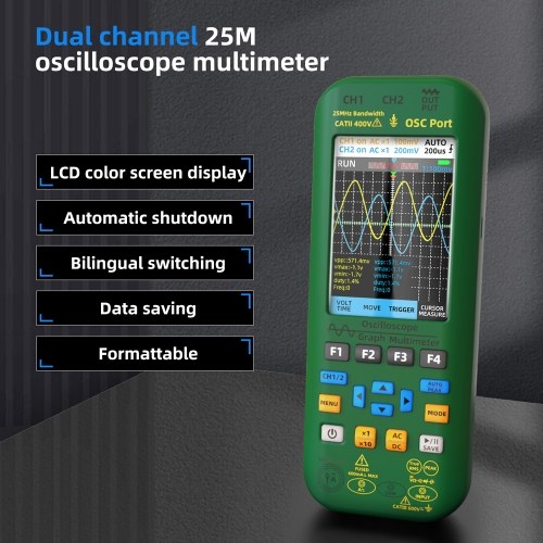 BSIDE 3in1 Handheld Graph Multimeter Oscilloscope Signal Source 3.98-inch TFT IPS Display Voltage Current Capacitance Frequency Resistance Continuity Diode Tester 25Mhz Bandwidth 250MSa/s Sampling Rate with On-Off Buzzer Waveform Save and View Function fo 