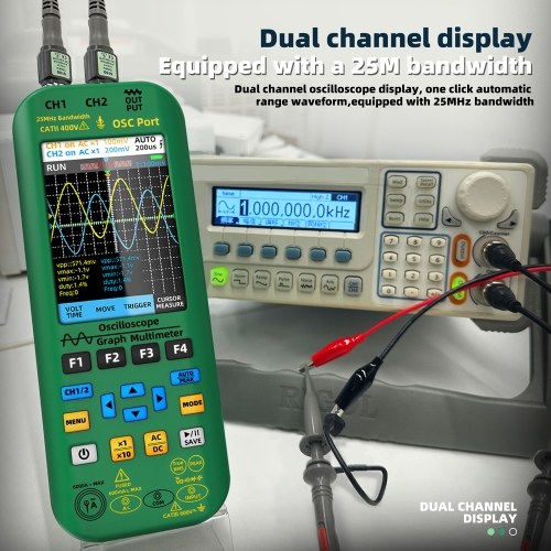 BSIDE 3in1 Handheld Graph Multimeter Oscilloscope Signal Source 3.98-inch TFT IPS Display Voltage Current Capacitance Frequency Resistance Continuity Diode Tester 25Mhz Bandwidth 250MSa/s Sampling Rate with On-Off Buzzer Waveform Save and View Function fo 