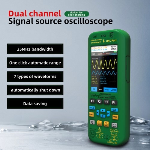 BSIDE 3in1 Handheld Graph Multimeter Oscilloscope Signal Source 3.98-inch TFT IPS Display Voltage Current Capacitance Frequency Resistance Continuity Diode Tester 25Mhz Bandwidth 250MSa/s Sampling Rate with On-Off Buzzer Waveform Save and View Function fo 