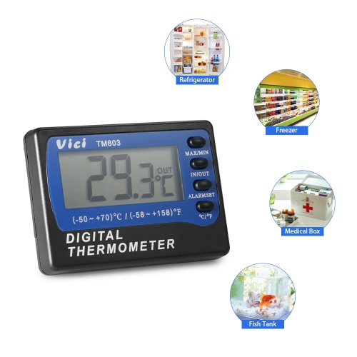Vici Mini LCD Digital Thermometer Temperature Meter Celsius Fahrenheit Degree In Out Fridge Freezer Thermometer with Probe Max Min Value Display 