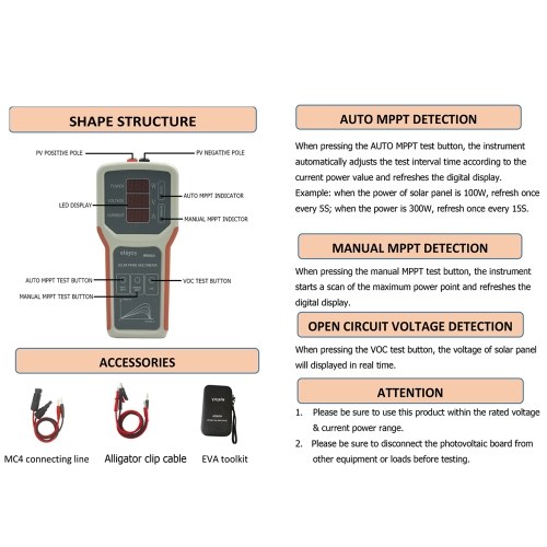 

WS400A Photovoltaic Panel Power Supplys Multimeter Solar Panel MPPT Tester Open Circuit Voltage Troubleshooting Utility Tool