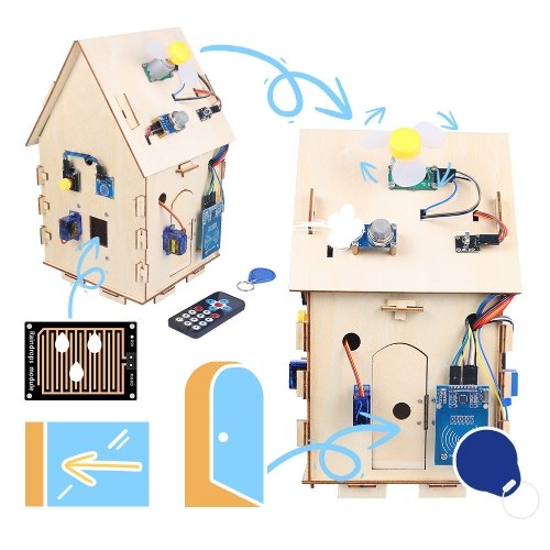 Wooden House Intelligent Home Starter Kit Electronics Home Automation Coding Learning Toys DIY Sensors Kit for Kids Teens Adults STEM Educational Set