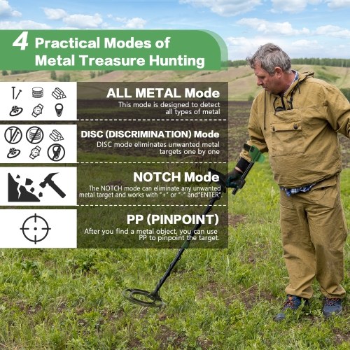 Metal Detector for Kids & Adults, Higher Accuracy Metal Detectors with LCD Display, Adjustable Stem, 4 Modes, 10`` Search Coil Detector for Gold, Silver, Coin, Treasure Hunting Green 