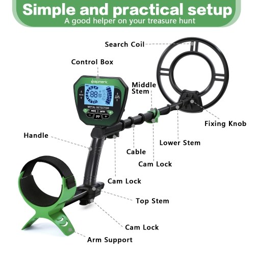 Metal Detector for Kids & Adults, Higher Accuracy Metal Detectors with LCD Display, Adjustable Stem, 4 Modes, 10`` Search Coil Detector for Gold, Silver, Coin, Treasure Hunting Green 