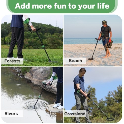 Metal Detector for Kids & Adults, Higher Accuracy Metal Detectors with LCD Display, Adjustable Stem, 4 Modes, 10`` Search Coil Detector for Gold, Silver, Coin, Treasure Hunting Green 